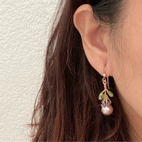 Handmade 14/20 GF Gold-filled Faux Pearl Wire Wrap Beaded Drop Earrings 4g - Picture 2 of 12